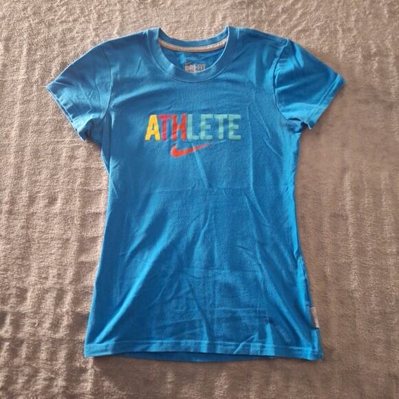 The Nike Tee Womens Crew Neck T-Shirt Short Sleeve Blue Size XS Dri-Fit Cotton - Picture 1 of 7